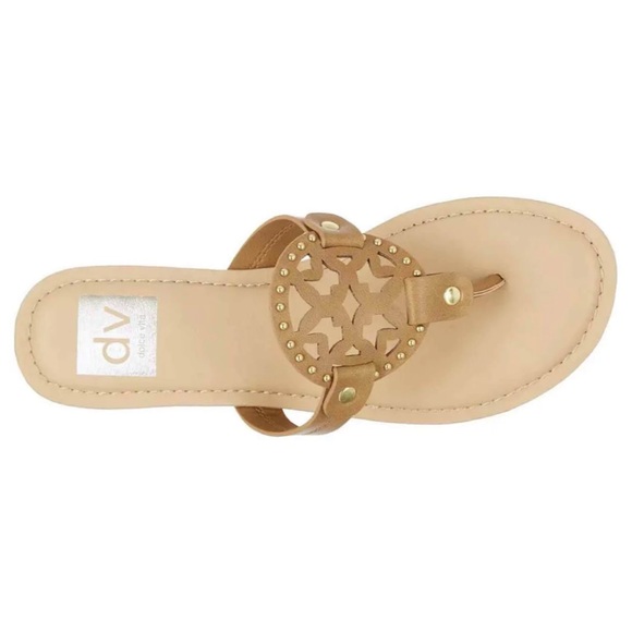 DV By Dolce Vita Gotie Tan Laser Cut Studded Flat Sandal Size 9.5 - Picture 3 of 5